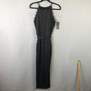 A. Byer Jumpsuit Womens Size 5 Black Metallic Glitter Sleeveless Belted Scallop